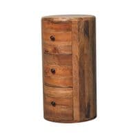 Drum Round Wooden Chest of Drawers with Oak Finish