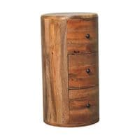 Drum Round Wooden Chest of Drawers with Oak Finish