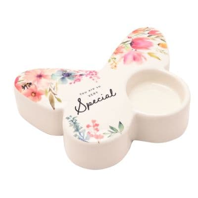 Floral Butterfly Ceramic Tealight Holder