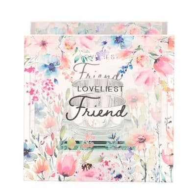 Floral Lovliest Friend Glass Tealight Holder