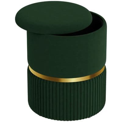 Green Velvet Feel Storage Ottoman