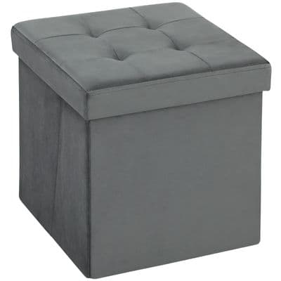 Grey Foldable Velvet Storage Ottoman