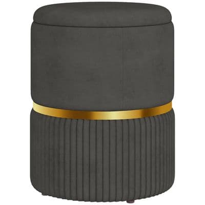 Grey Velvet Feel Storage Ottoman