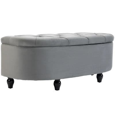 Grey Velvet Style Half Circle Storage Ottoman