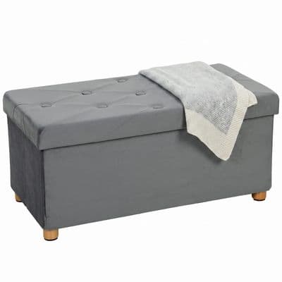 Grey Velvet Style Ottoman Storage Bench