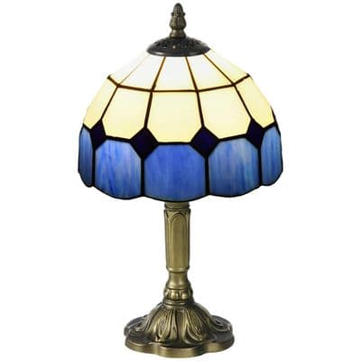 Handmade Art Deco White & Blue Glass Table Lamp