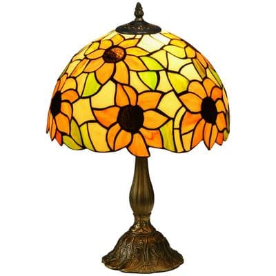 Handmade Stained Glass Orange Sunflower Table Lamp