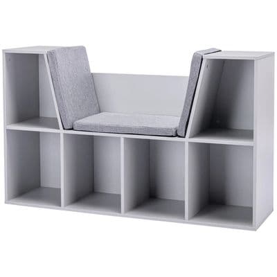 Kids Grey Seated Bookcase Storage Cabinet