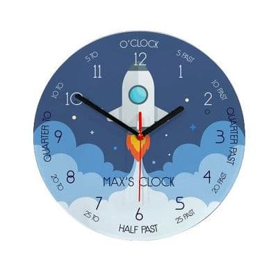 Large Personalised Kids Space Shuttle Glass Clock