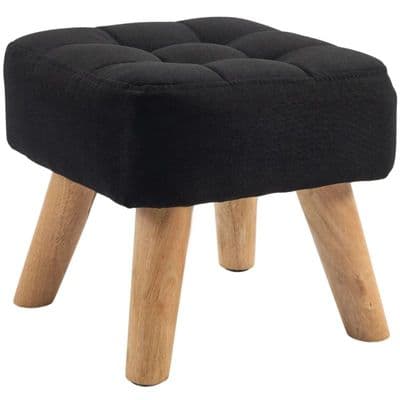 Linen Look Black Square Padded Footstool