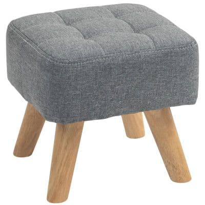 Linen Look Grey Square Padded Footstool