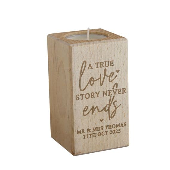 Love Story Wooden Tealight Holder