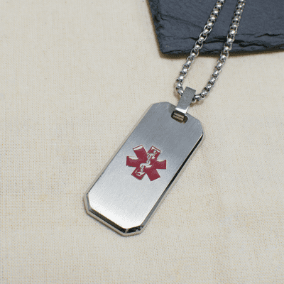 Men's Brushed Steel Medical Dog Tag Necklace