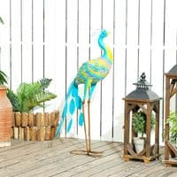 Multi Colour Steel Peacock Garden Statue