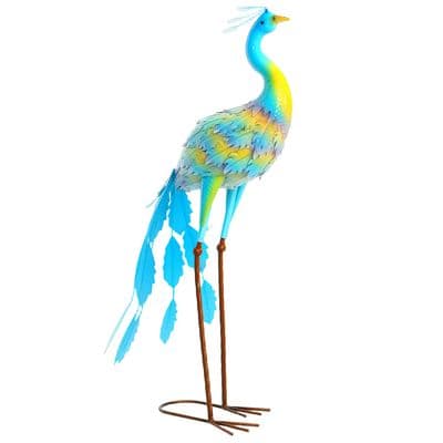 Multi Colour Steel Peacock Garden Statue