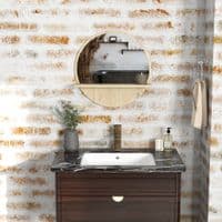 Natural Wood Effect Round Mirror With Shelf