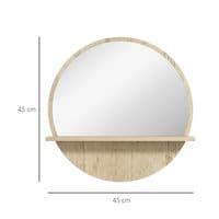Natural Wood Effect Round Mirror With Shelf