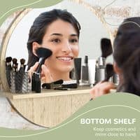 Natural Wood Effect Round Mirror With Shelf