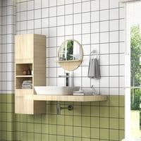 Natural Wood Effect Round Mirror With Shelf