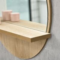 Natural Wood Effect Round Mirror With Shelf