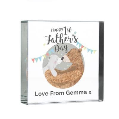 Personalised 1st Fathers Day Daddy Daddy Bear Crystal Token