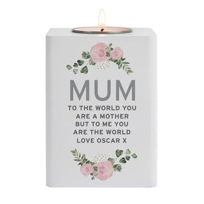 Personalised Abstract Rose White Wooden Tea Light Holder