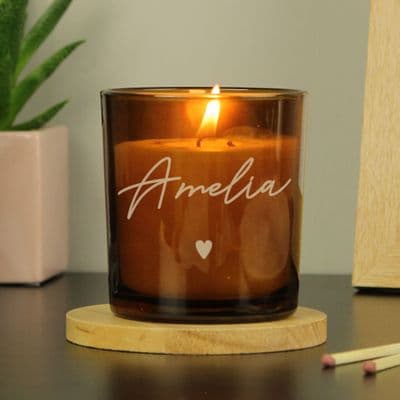 Personalised Amber Heart Glass Candle