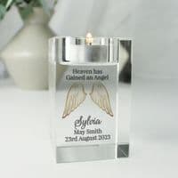 Personalised Angel Wings Memorial Glass Tea Light Holder