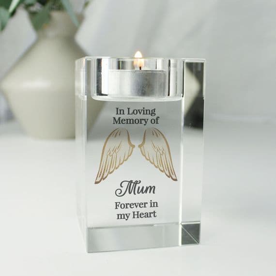 Personalised Angel Wings Memorial Glass Tea Light Holder