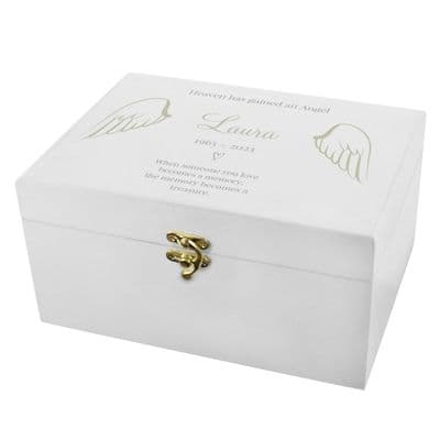 Personalised Angel Wings White Memorial Box