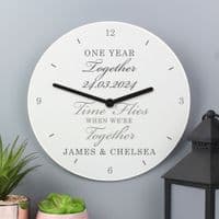 Personalised Anniversary White Wooden Clock