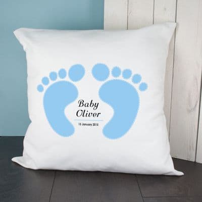 Personalised Baby Blue Feet Cushion Cover