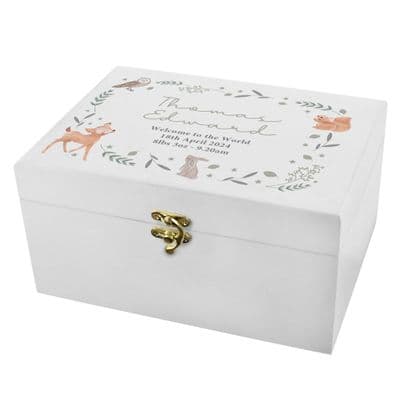 Personalised Baby Woodland Animal Wooden Keepsake Box