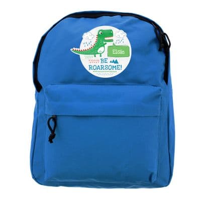 Personalised Be Roarsome Dinosaur Blue Backpack