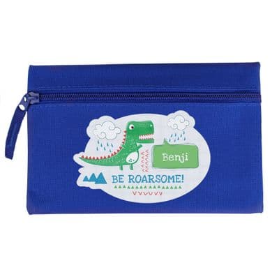 Personalised Be Roarsome Dinosaur Blue Pencil Case