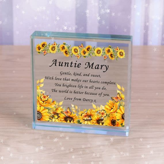 Personalised Because Of You Sunflower Crystal Token