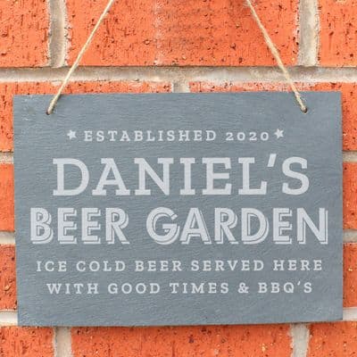 Personalised Beer Garden Hanging Slate Sign