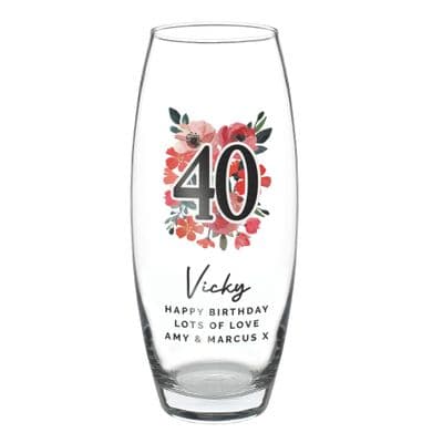 Personalised Big Age Floral Glass Bullet Vase