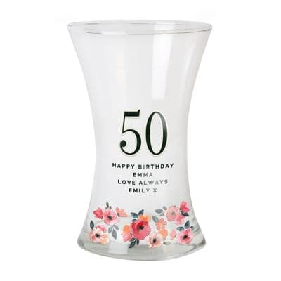 Personalised Big Age Floral Glass Waisted Vase