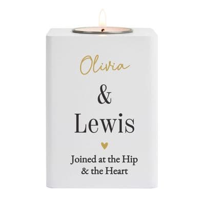 Personalised Black & Gold Free Text White Wooden Tealight Holder