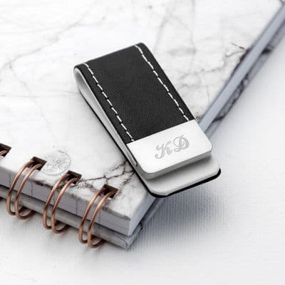 Personalised Black Leather Money Clip