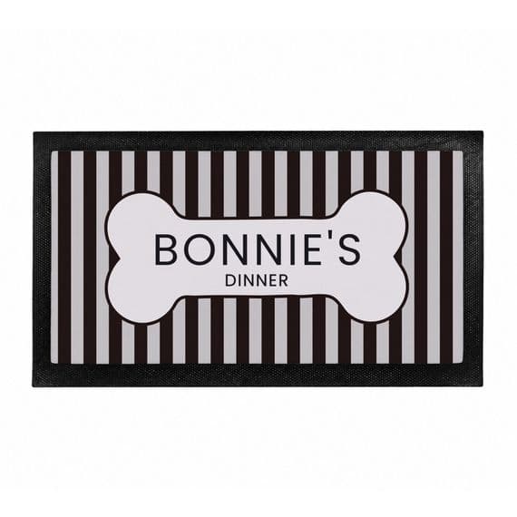 Personalised Black Stripe Pet Bowl Mat