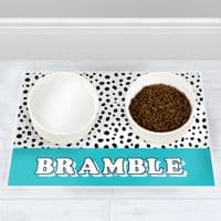 Personalised Blue Dots Dog Pet Bowl Mat