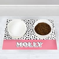 Personalised Blue Dots Dog Pet Bowl Mat