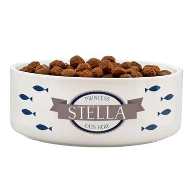 Personalised Blue Fish Medium Pet Bowl