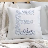 Personalised Blue Floral Initial Cushion