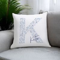 Personalised Blue Floral Initial Cushion