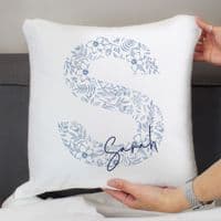 Personalised Blue Floral Initial Cushion