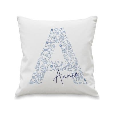 Personalised Blue Floral Initial Cushion