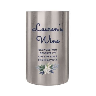 Personalised Blue Floral Wine Cooler